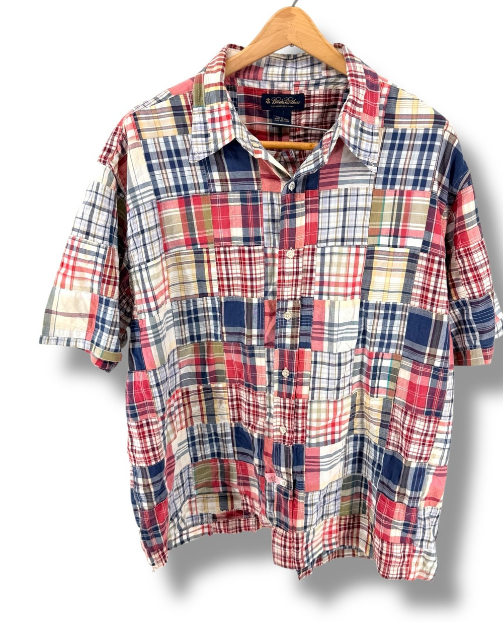 Brooks Brothers Shirt Men XL Patchwork Madras Boho Button Up THRASHED Indie 90's